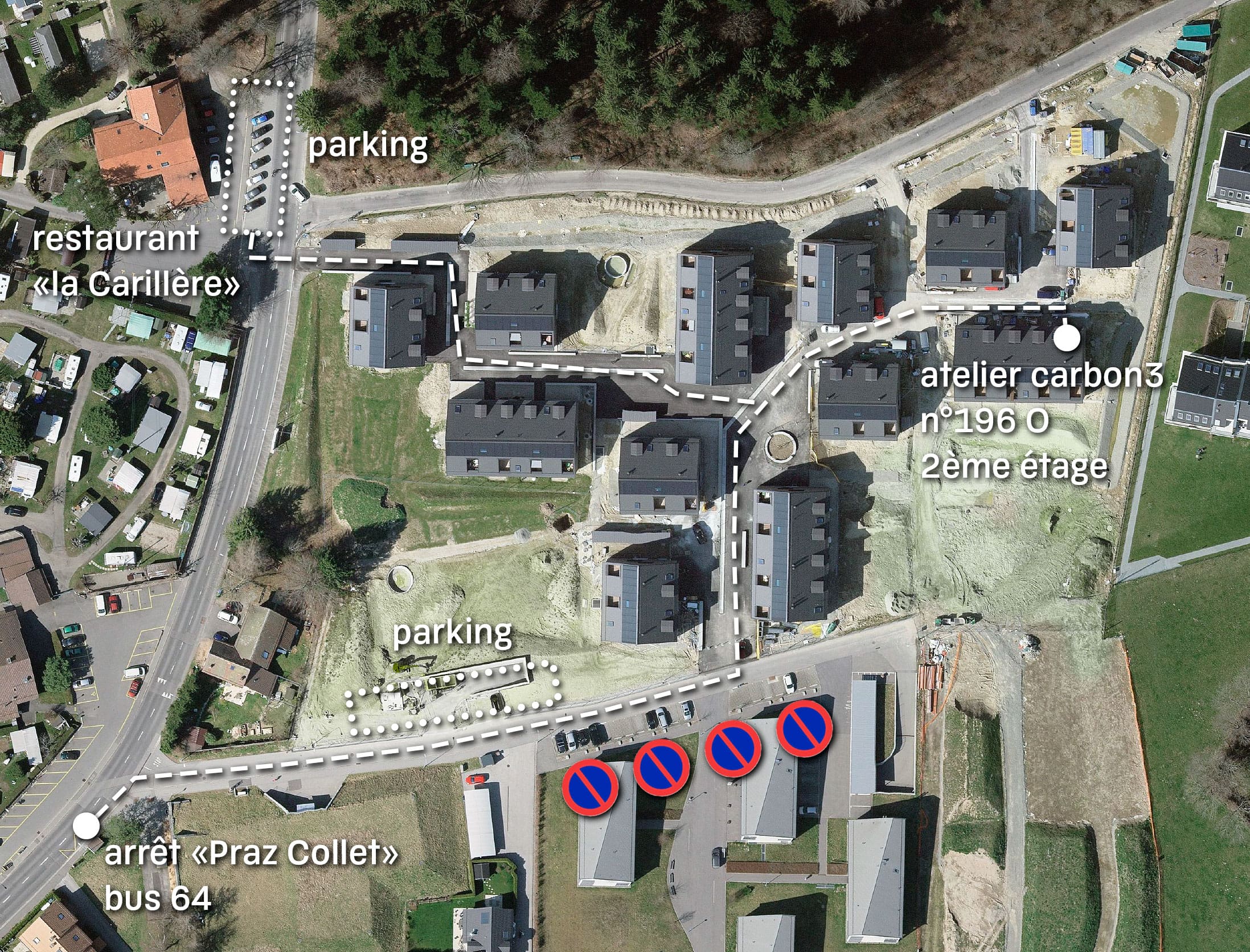 satellite view of how to access the area, with drawn details